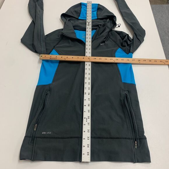 Nike Running Jacket Womens M Medium Gray Blue Full Zip Mock Neck Hooded Dri Fit - Picture 9 of 14